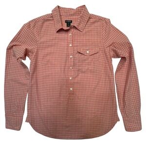 J. Crew Pink & Tan Gingham‎ Check 3/4 Button Down 100% Cotton Shirt Size XS